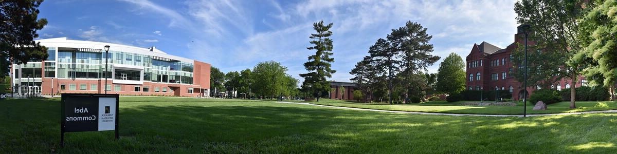 Panoramic view of Old Main, Abel Commons and Acklie Hall of Science
